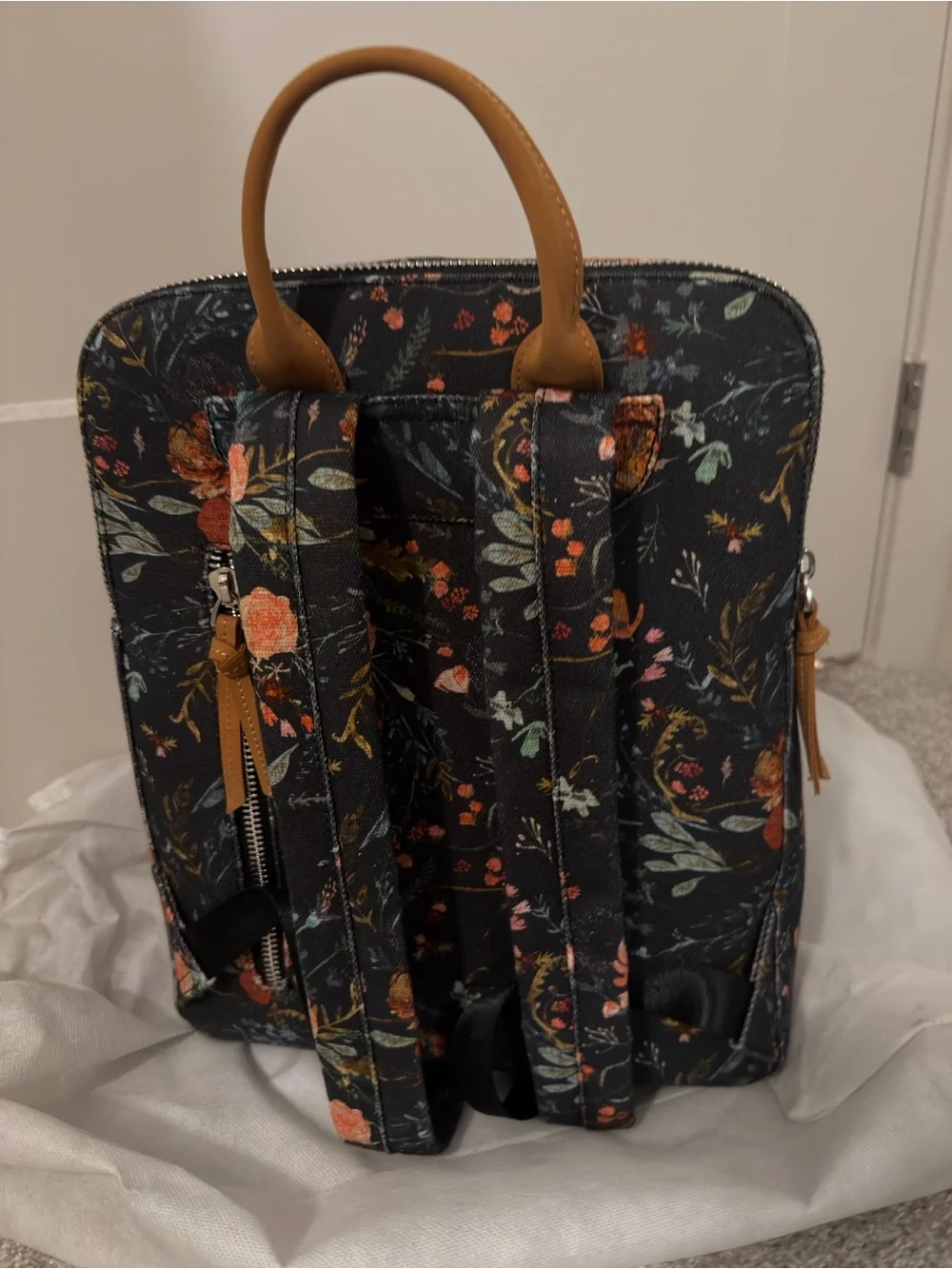 House of Flynn Floral Canvas Olivia Backpack in Black